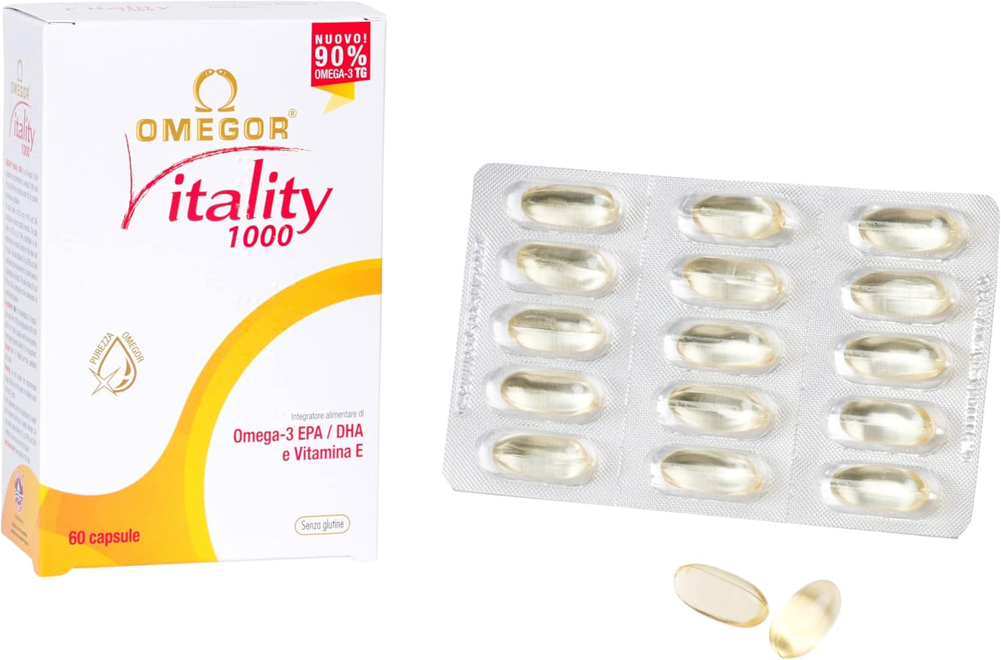 High Potency OMEGOR® Vitality Capsules - 90 Count with 800mg EPA/DHA | IFOS 5-Star Certified Omega-3 | 90% Omega-3 in rTG Form | Maximum EPA and DHA Omega-3