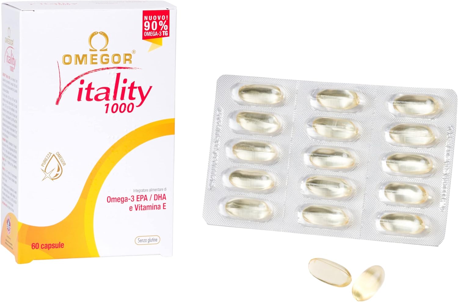 High Potency OMEGOR® Vitality Capsules - 90 Count with 800mg EPA/DHA | IFOS 5-Star Certified Omega-3 | 90% Omega-3 in rTG Form | Maximum EPA and DHA Omega-3