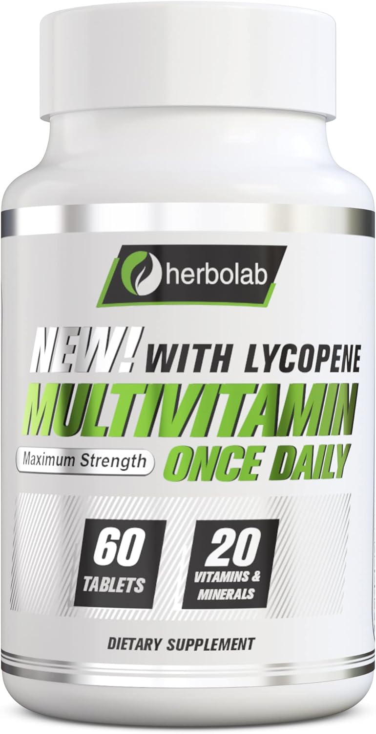 High Potency Once Daily Multivitamin with Essential Vitamins and Minerals, 60 Tablets for 2 Months Supply by herbolab