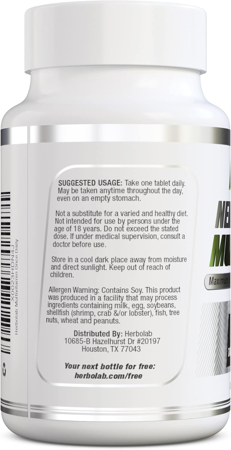 High Potency Once Daily Multivitamin with Essential Vitamins and Minerals, 60 Tablets for 2 Months Supply by herbolab