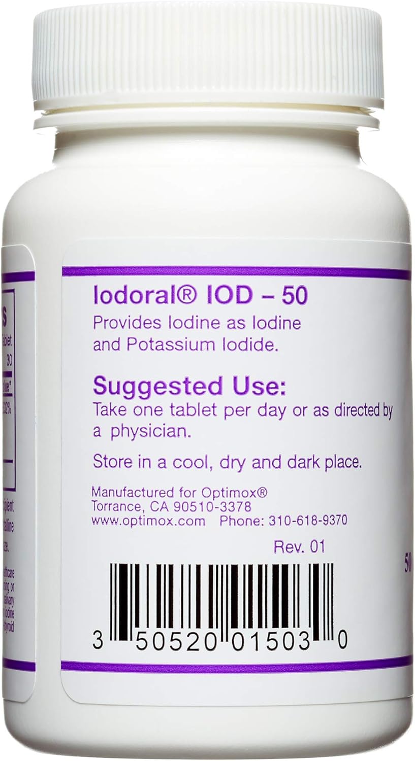 High Potency Optimox Iodoral 50mg Supplement - Potassium Iodide Tablets for Thyroid Support - 90 Count Bottle