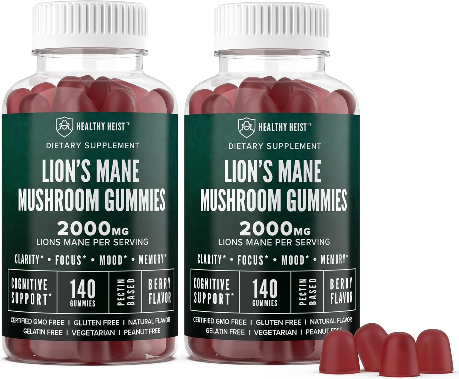High Potency Organic Lions Mane Mushroom Gummies for Adults - 280 Count Chewables, Supports Mental Clarity, Focus, Mood - 2000mg Extract - 2 Pack - BoostGo Australia