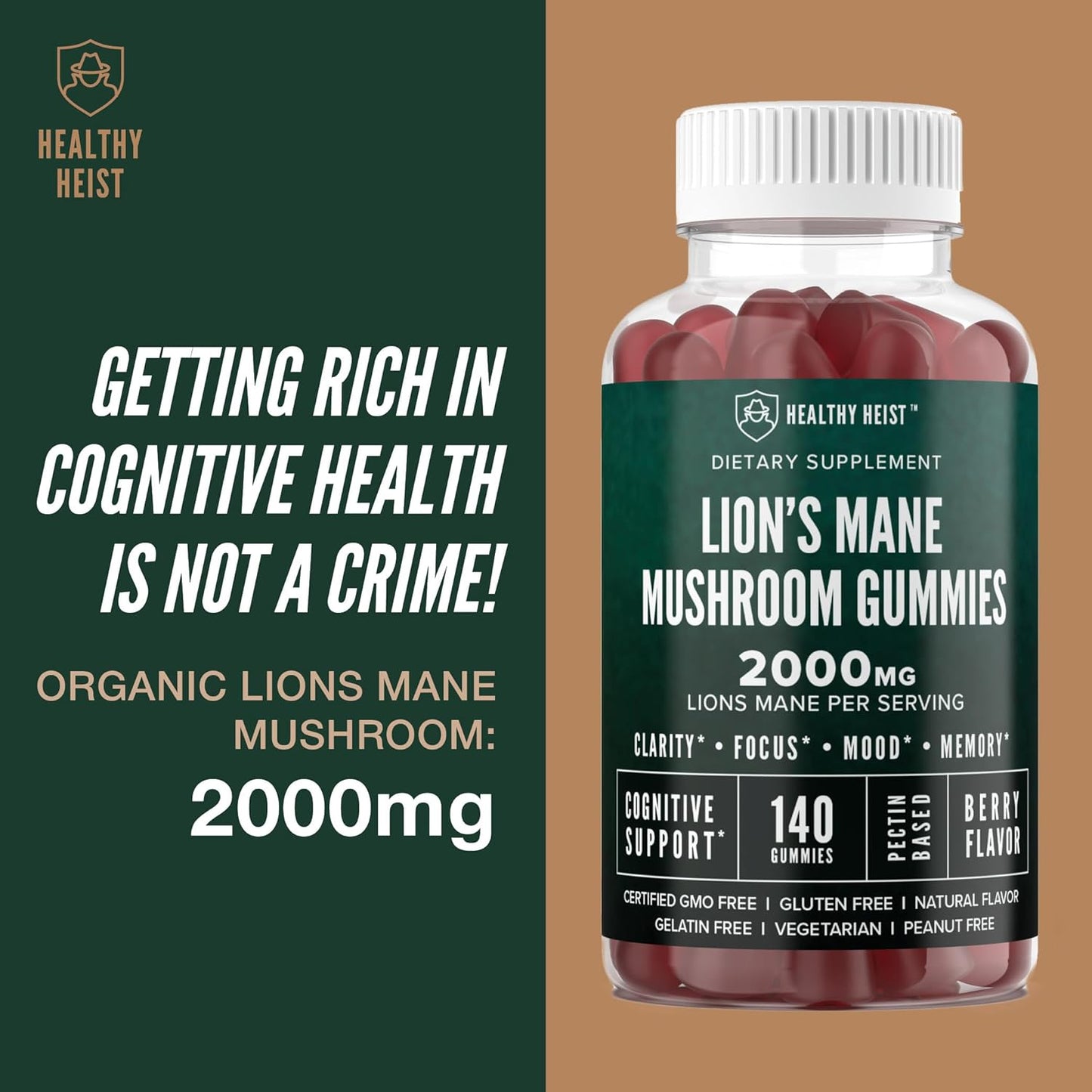 High Potency Organic Lions Mane Mushroom Gummies for Adults - 280 Count Chewables, Supports Mental Clarity, Focus, Mood - 2000mg Extract - 2 Pack - BoostGo Australia