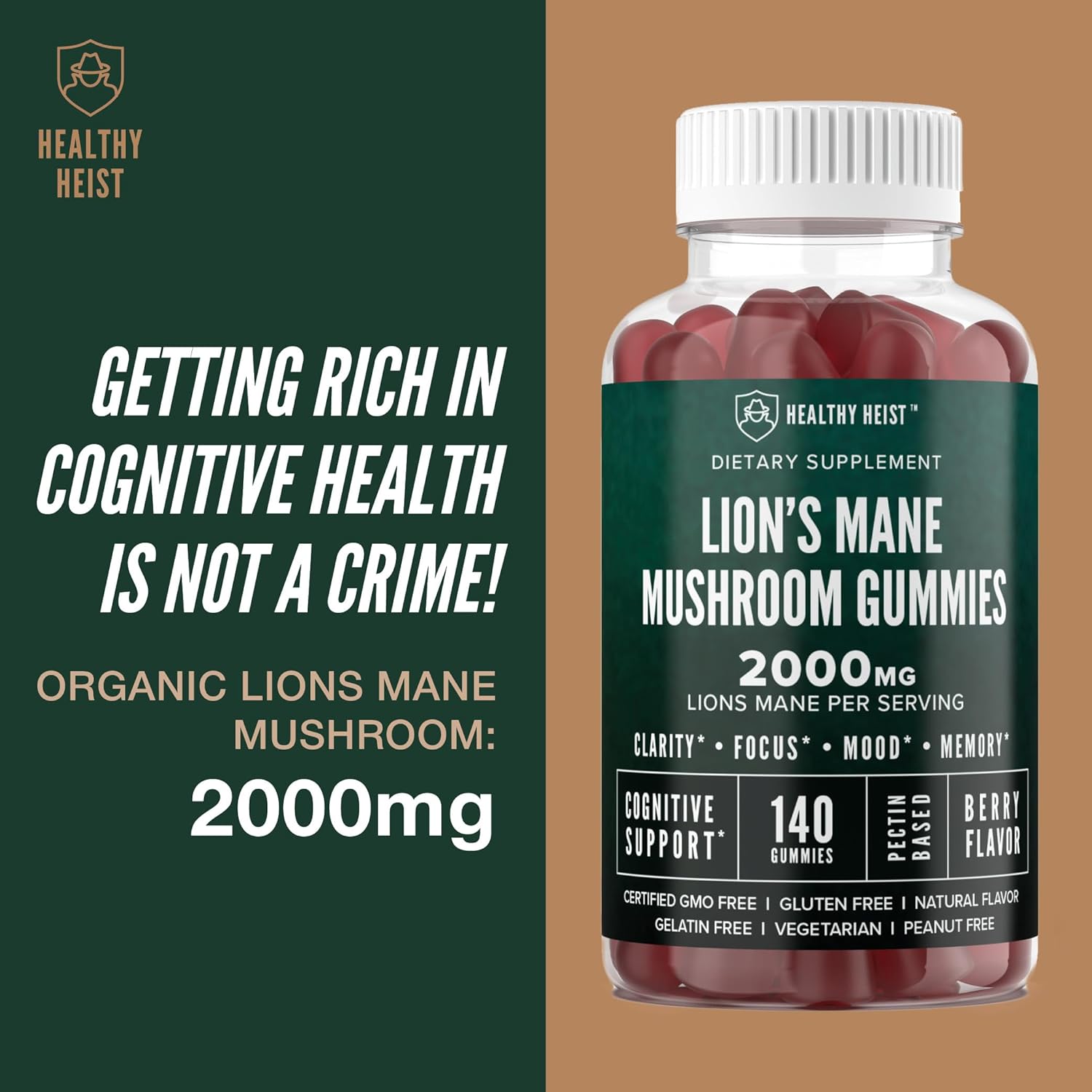 High Potency Organic Lions Mane Mushroom Gummies for Adults - 280 Count Chewables, Supports Mental Clarity, Focus, Mood - 2000mg Extract - 2 Pack - BoostGo Australia