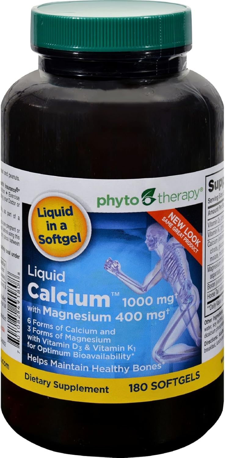 High Potency Phyto-Therapy Liquid Calcium with Magnesium Softgels - 1000 mg - 180 Count