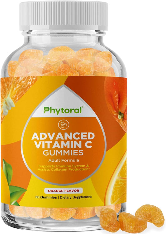 High Potency Phytoral Natural Vitamin C Gummies for Adults - Immune Support with Brain-Boosting Vitamins - Chewable Ascorbic Acid Supplement