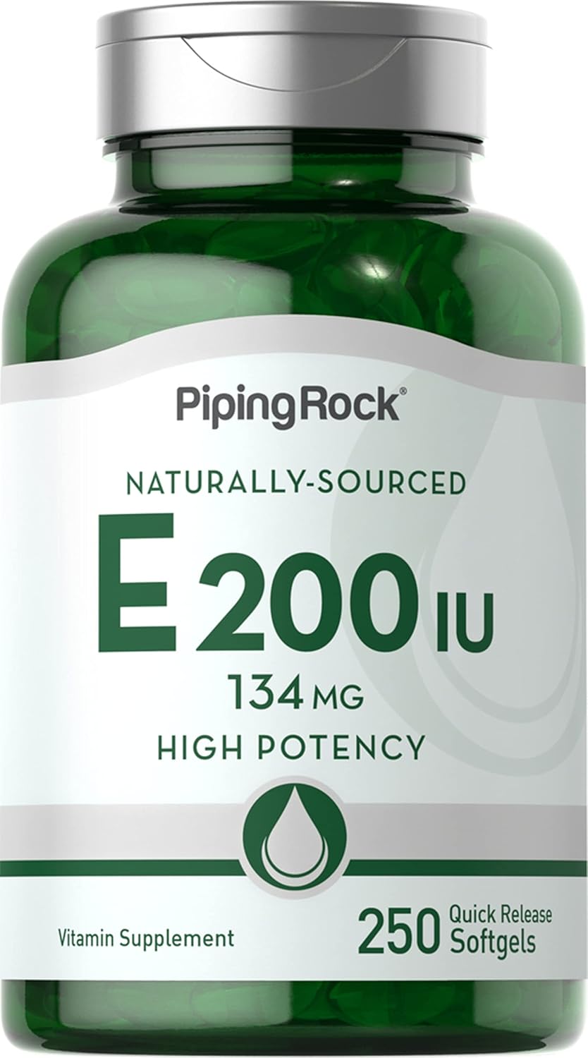 High-Potency Piping Rock Vitamin E 200 IU Softgel Capsules - Non-GMO, Gluten Free - 250 Count