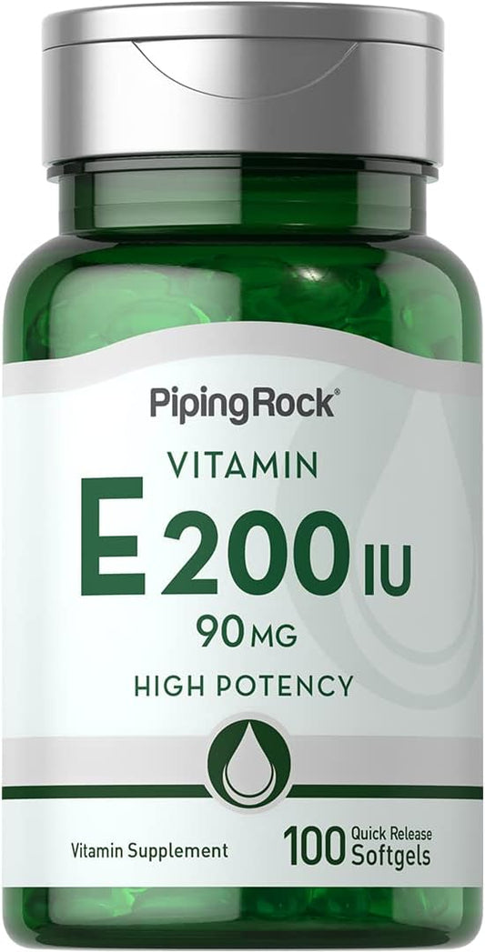 High Potency Piping Rock Vitamin E Softgel Capsules - 200 IU (90mg) - Non-GMO & Gluten Free - 100 Count