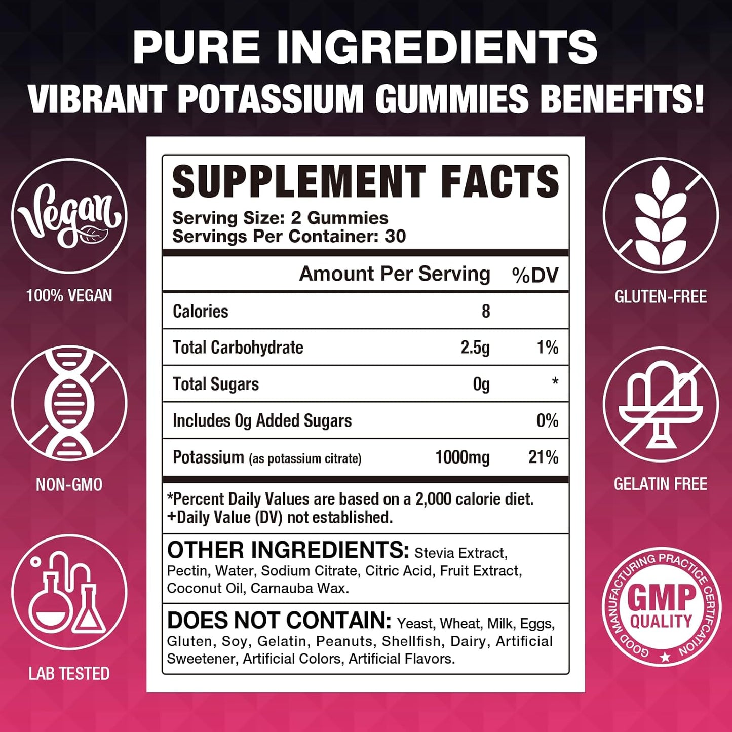 High Potency Potassium Citrate Gummies (1000mg) for Leg Cramps & Muscle Health - Vegan & Non-GMO - 60 Count