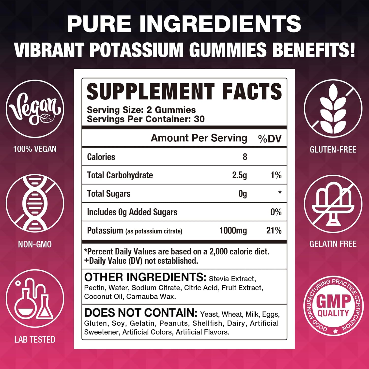 High Potency Potassium Citrate Gummies (1000mg) for Leg Cramps & Muscle Health - Vegan & Non-GMO - 60 Count