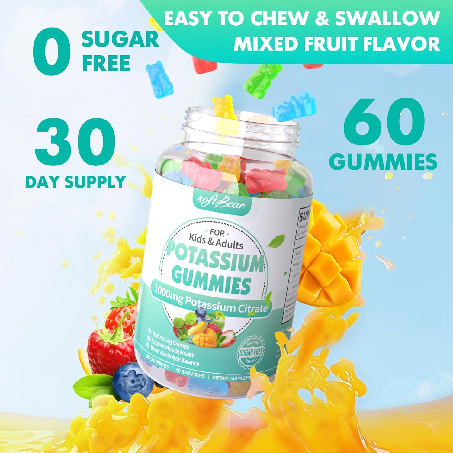 High Potency Potassium Citrate Gummies for Leg Cramps & Muscle Health - 240 Count