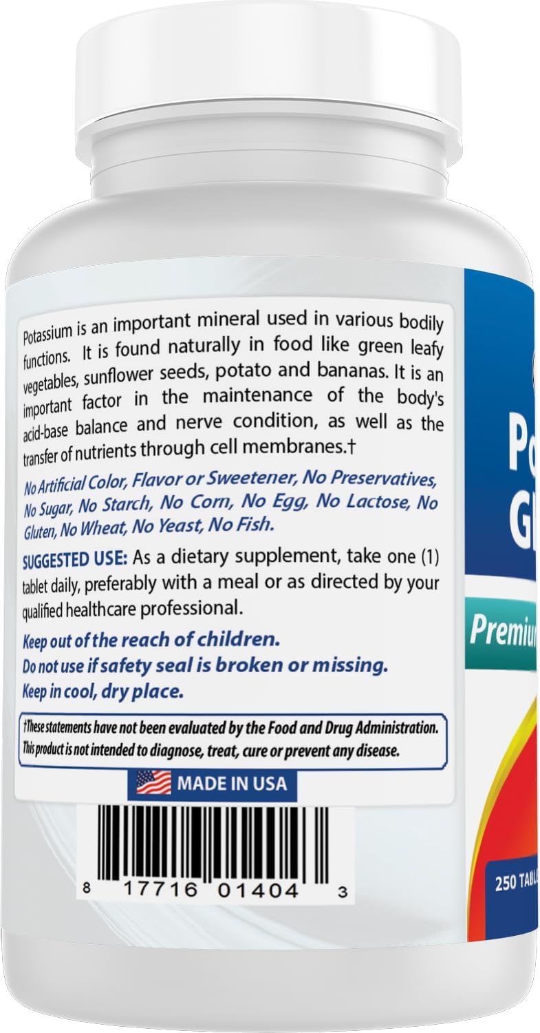 High Potency Potassium Gluconate Tablets - 595 mg, 500 Count (2 Pack) - Best Natural Supplement for Electrolyte Balance and Muscle Function
