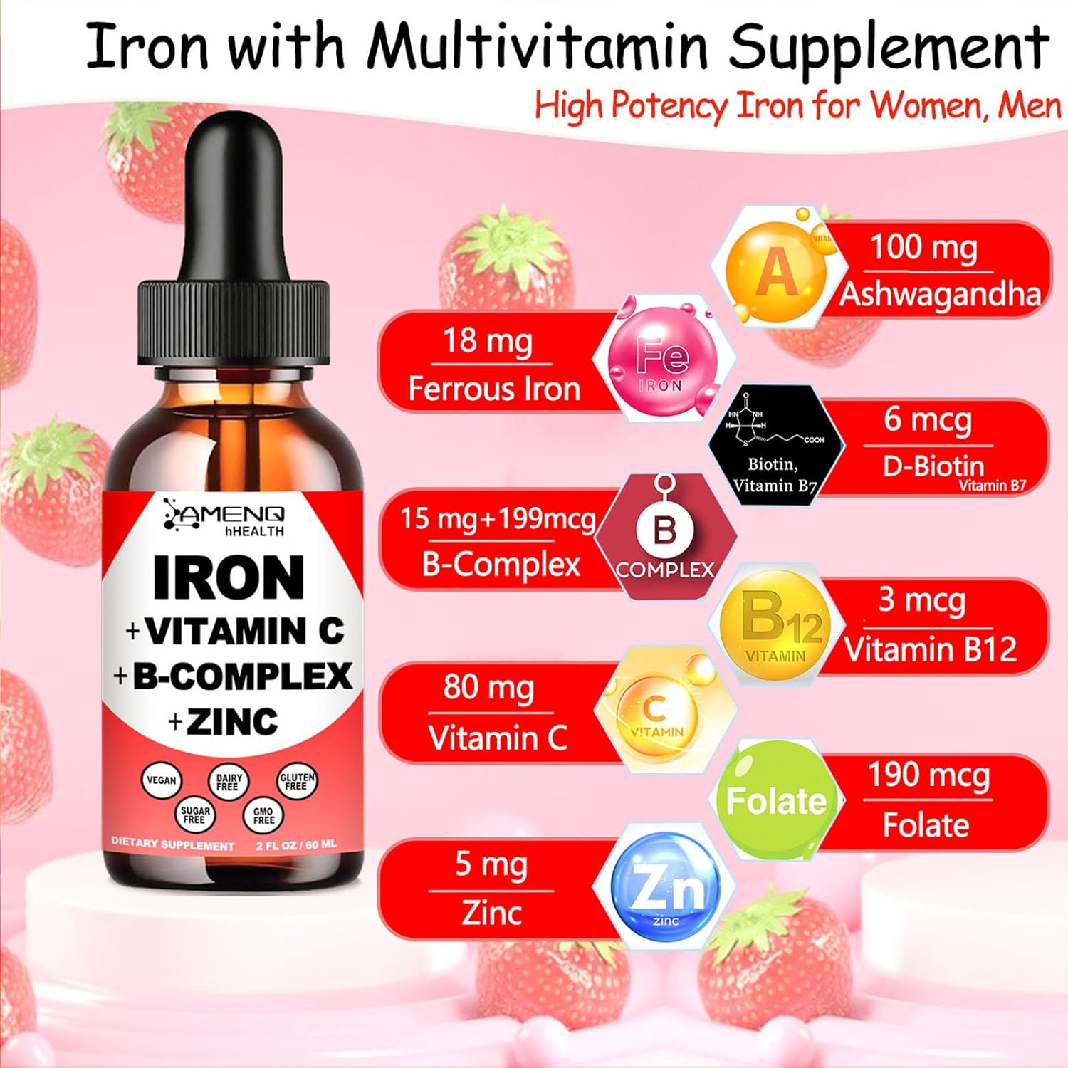 High Potency Potassium Magnesium and Iron Supplement for Women, Men, and Kids