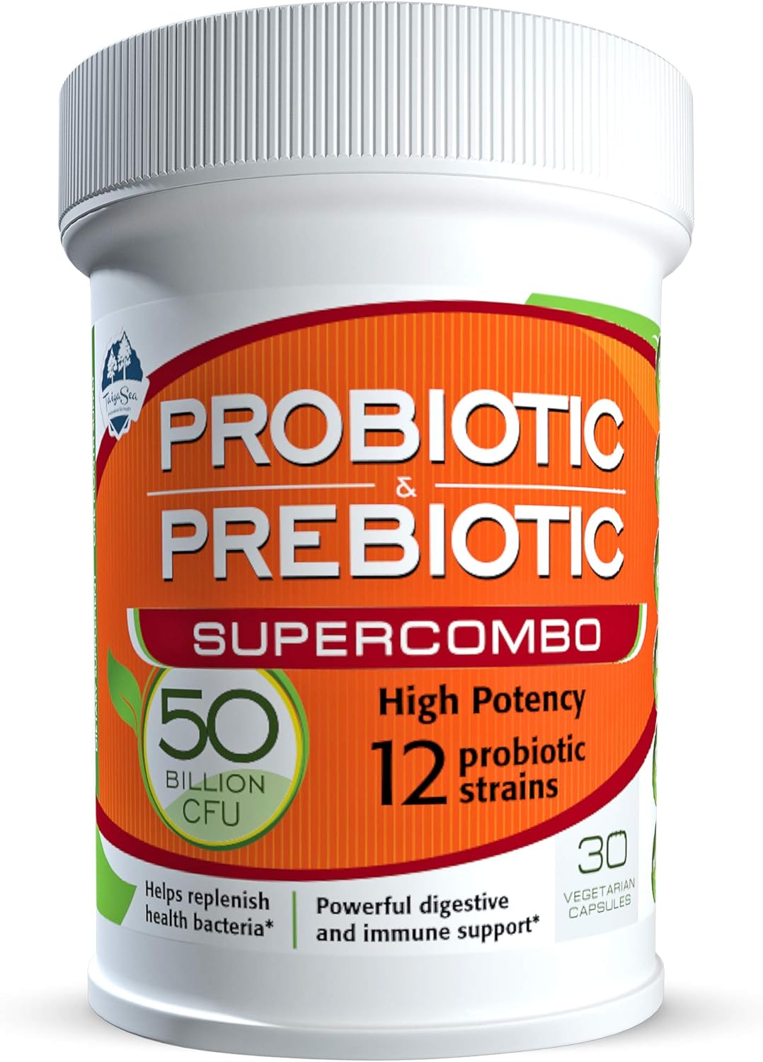 High Potency Prebiotic and Probiotic Supplement for Immune Support and Digestive Health - 30 Veggie Capsules, Non Refrigerated