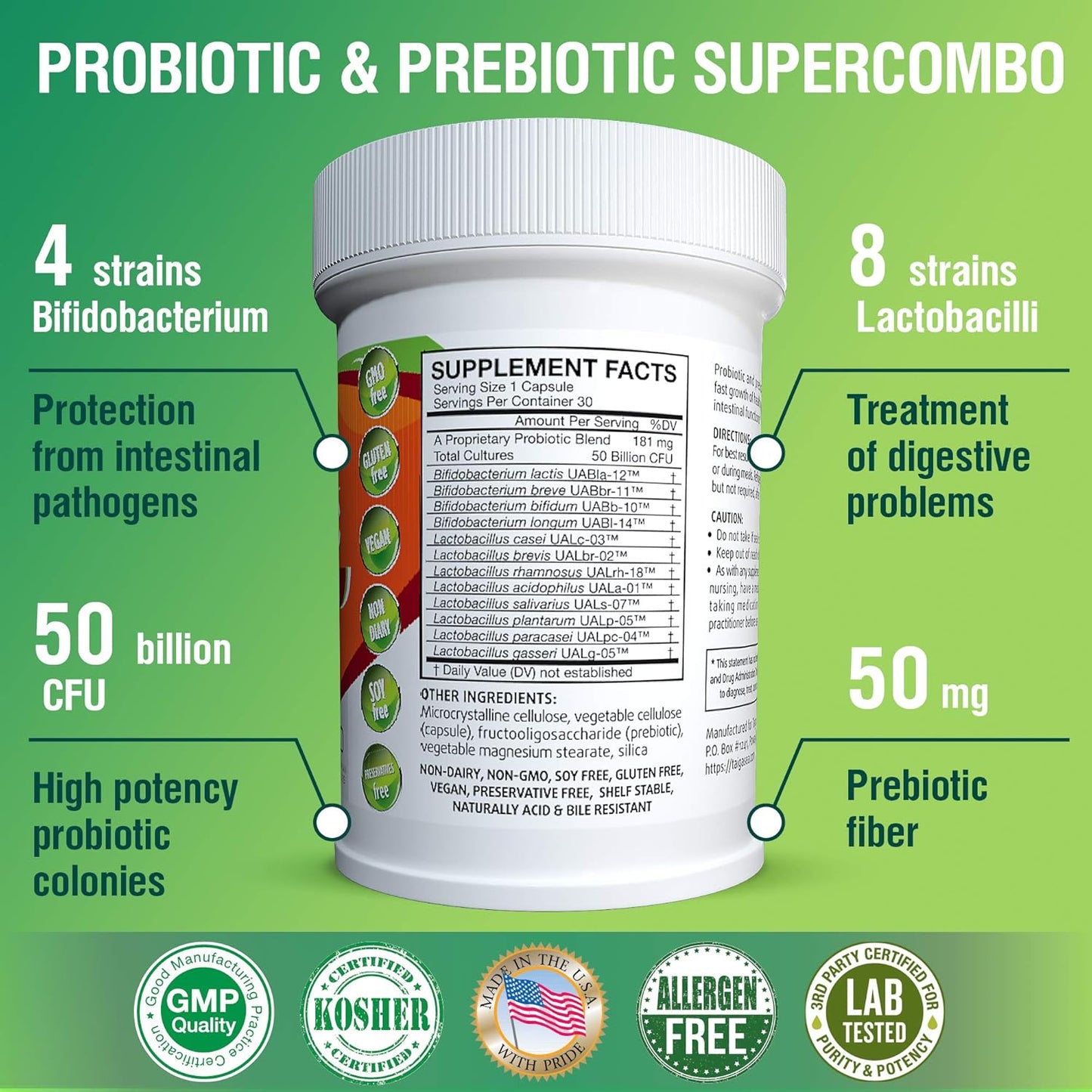 High Potency Prebiotic and Probiotic Supplement for Immune Support and Digestive Health - 30 Veggie Capsules, Non Refrigerated