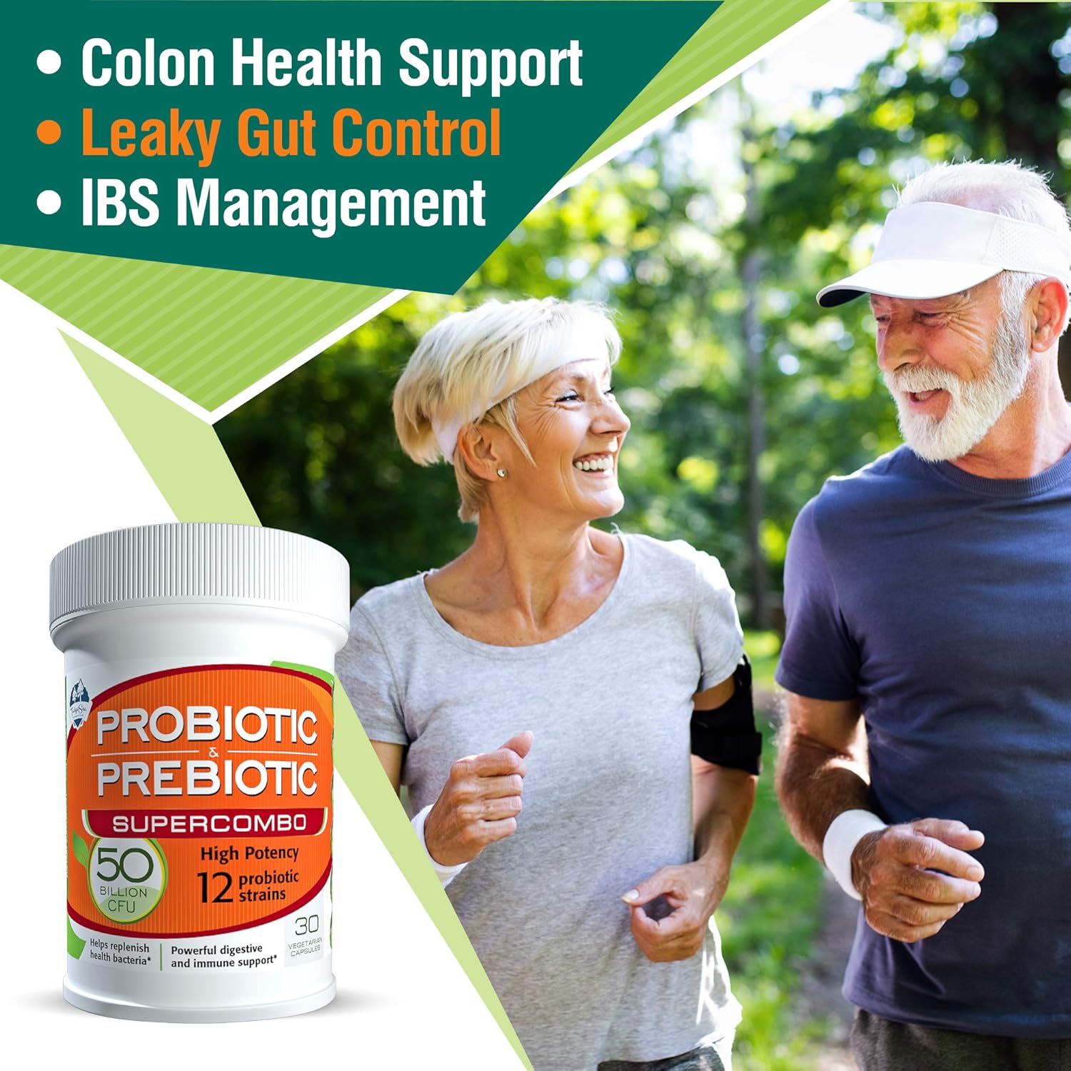 High Potency Prebiotic and Probiotic Supplement for Immune Support and Digestive Health - 30 Veggie Capsules, Non Refrigerated