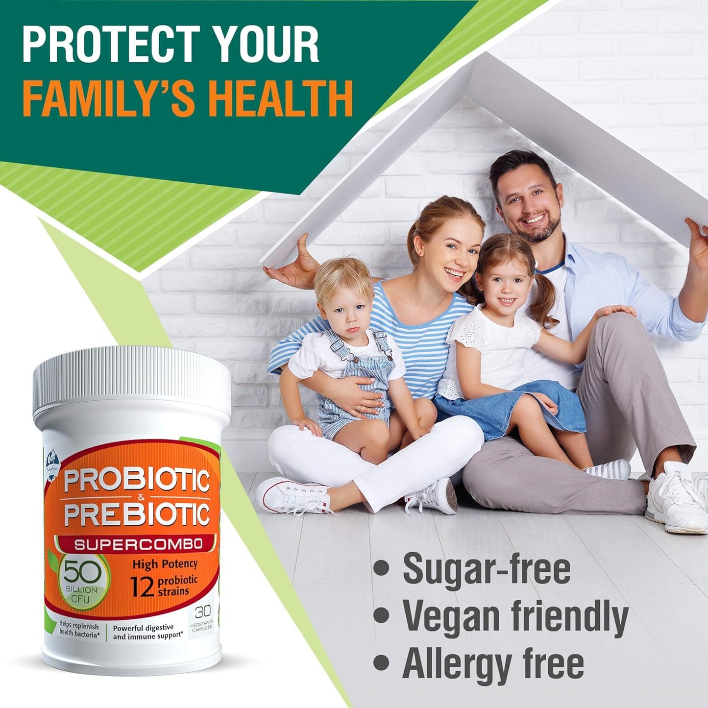 High Potency Prebiotic and Probiotic Supplement for Immune Support and Digestive Health - 30 Veggie Capsules, Non Refrigerated