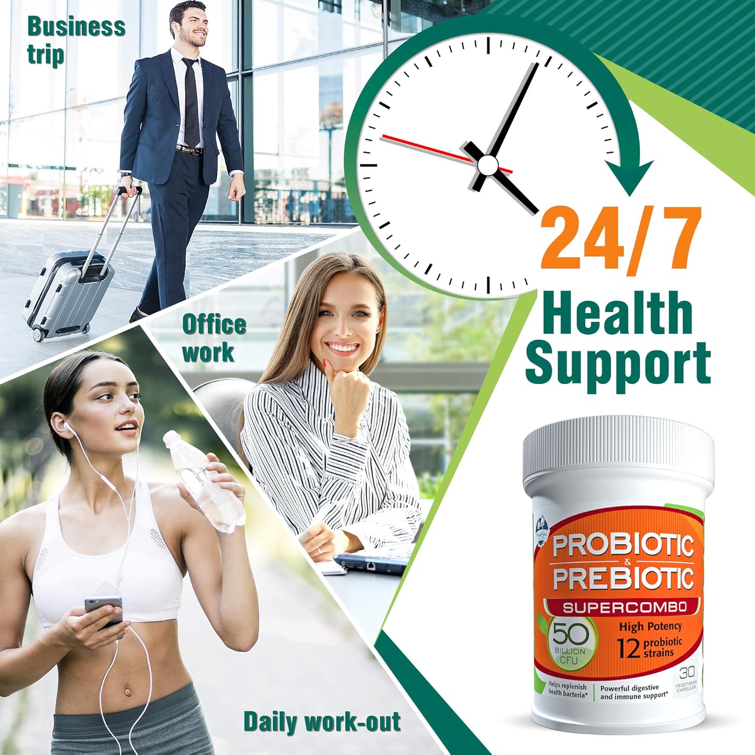 High Potency Prebiotic and Probiotic Supplement for Immune Support and Digestive Health - 30 Veggie Capsules, Non Refrigerated