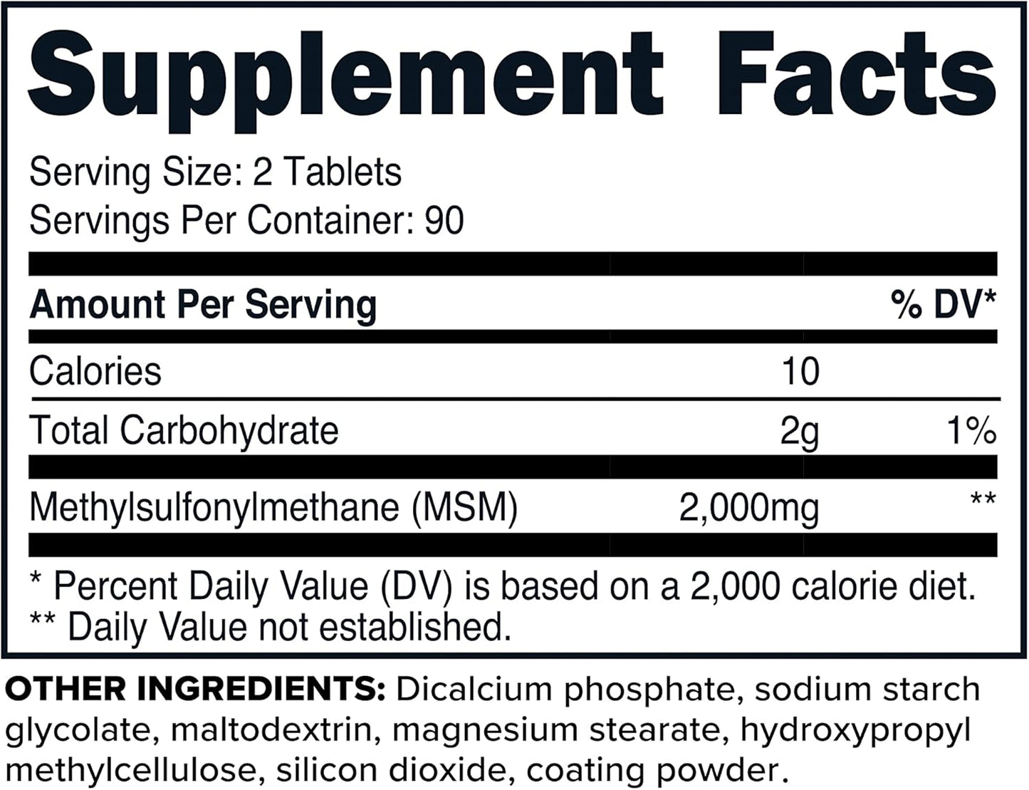 High-Potency Primaforce MSM Tablets, 2000mg, 180 Tablets, 90 Servings