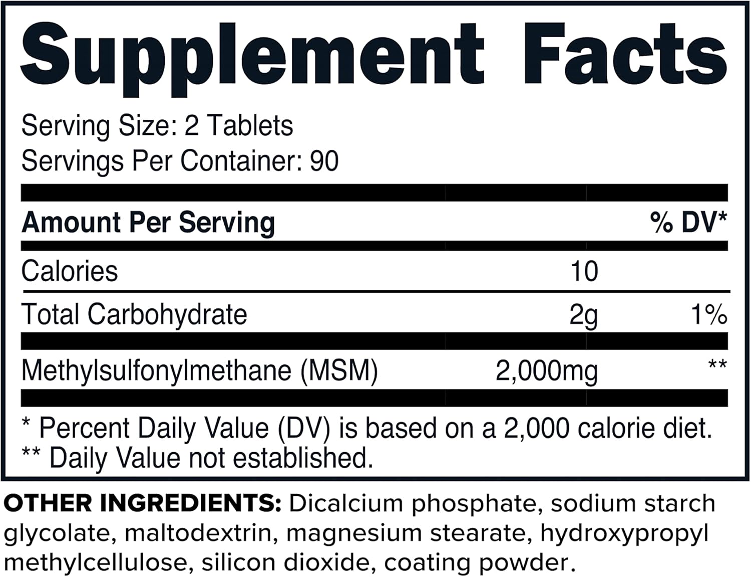 High-Potency Primaforce MSM Tablets, 2000mg, 180 Tablets, 90 Servings