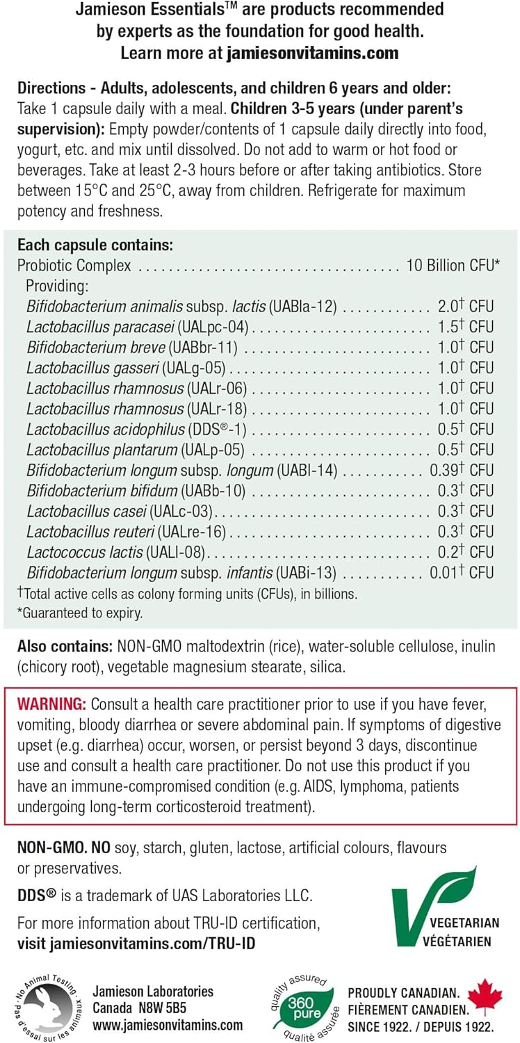 High Potency Probiotic Supplement, 10 Billion CFU, 60 Vegetarian Capsules by Jamieson