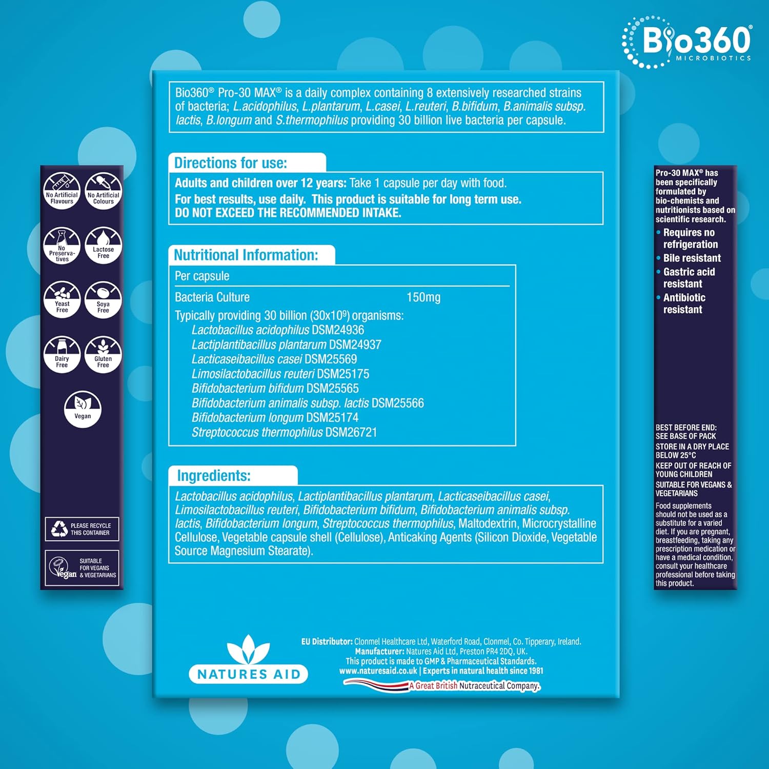 High Potency Probiotic Supplement, 30 Capsules by Natures Aid