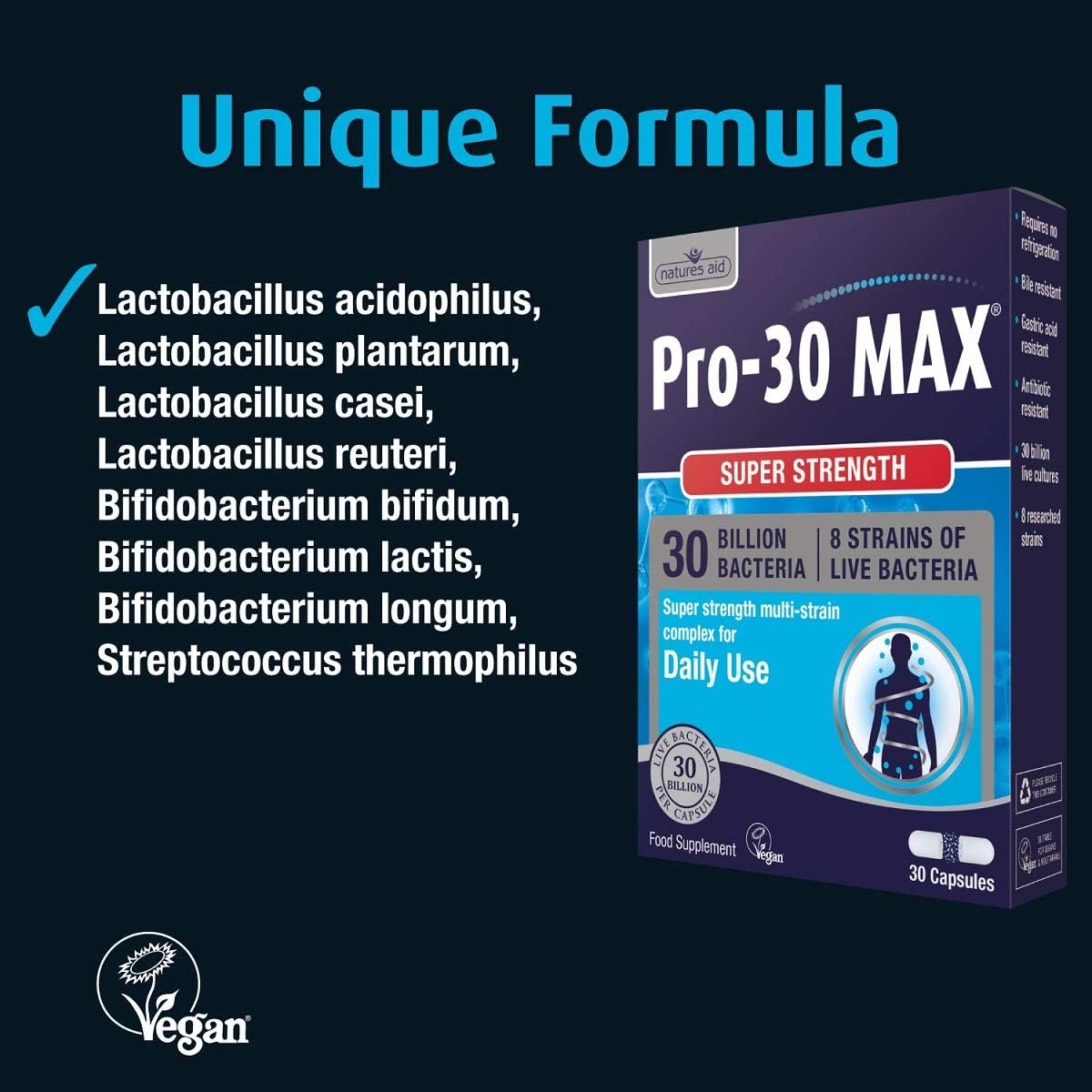 High Potency Probiotic Supplement, 30 Capsules by Natures Aid