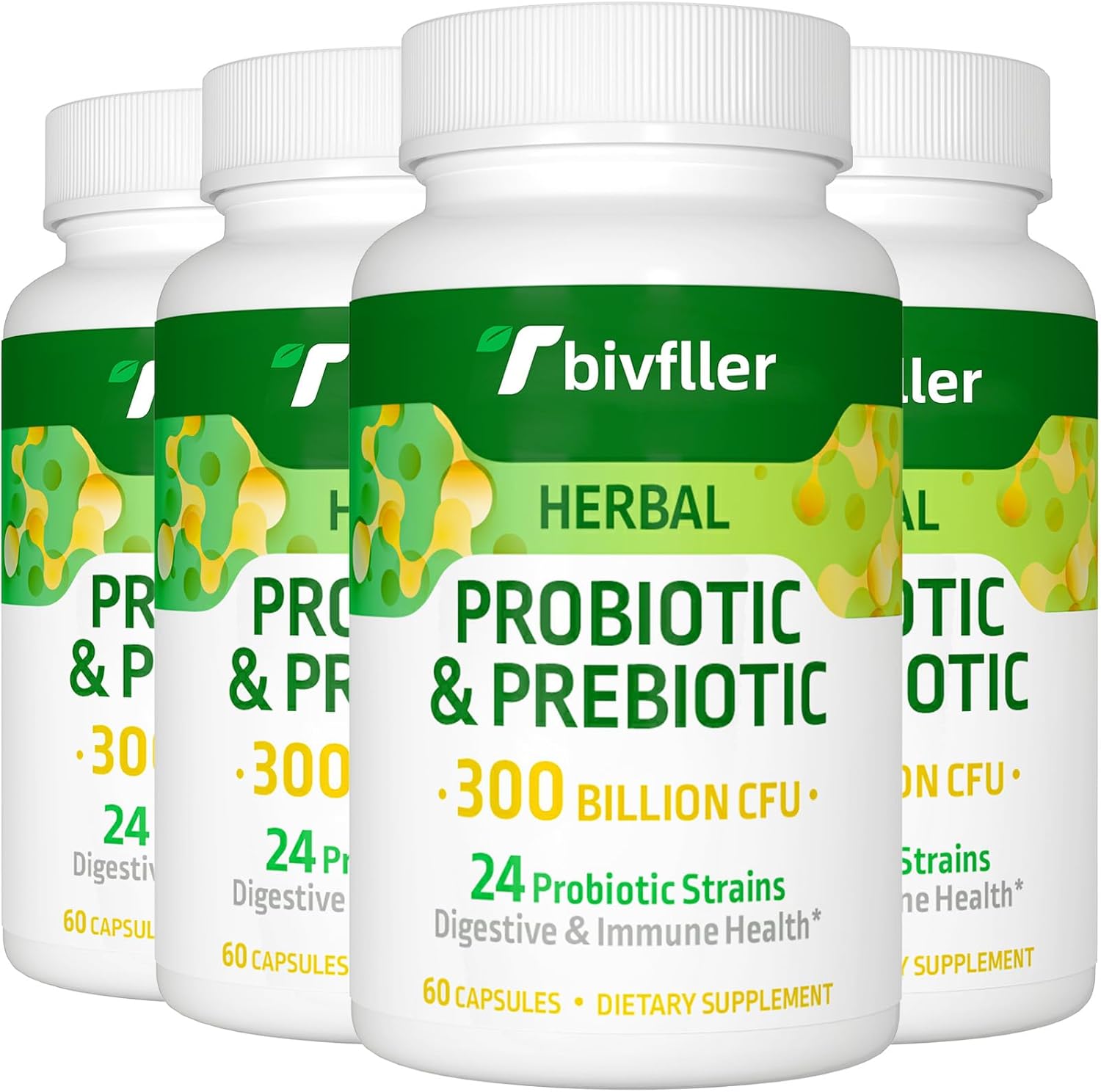 High Potency Probiotic Supplement for Digestive Health - 300 Billion CFU, 24 Strains + Organic Herbs, Immune Support, Vegan - 8 Month Supply