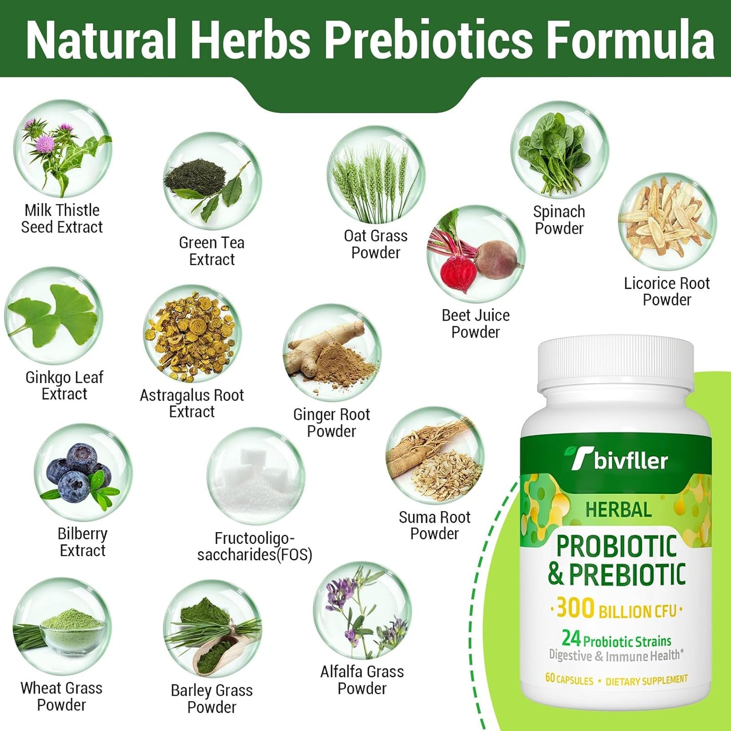 High Potency Probiotic Supplement for Digestive Health - 300 Billion CFU, 24 Strains + Organic Herbs, Immune Support, Vegan - 8 Month Supply