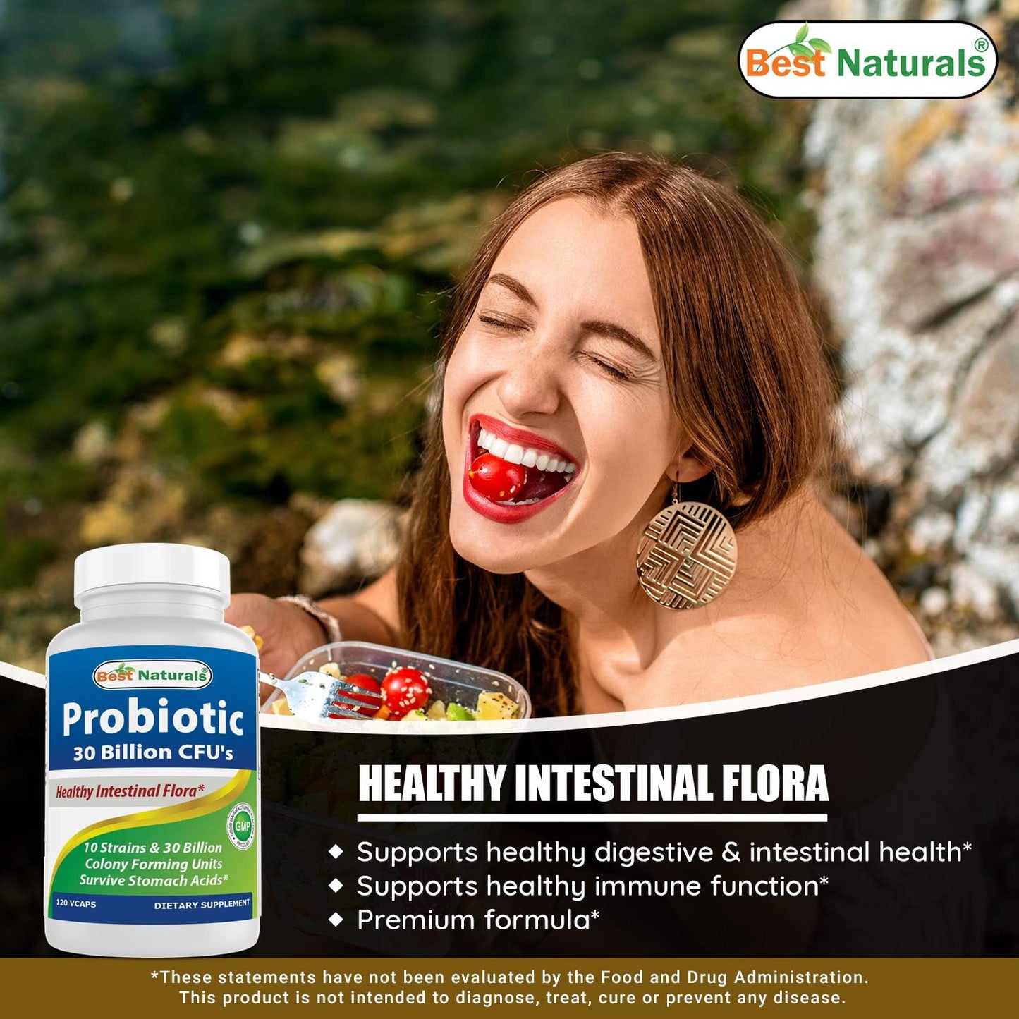 High Potency Probiotic Supplement with 10 Strains, 30 Billion CFU, and 400mg Vitamin B2