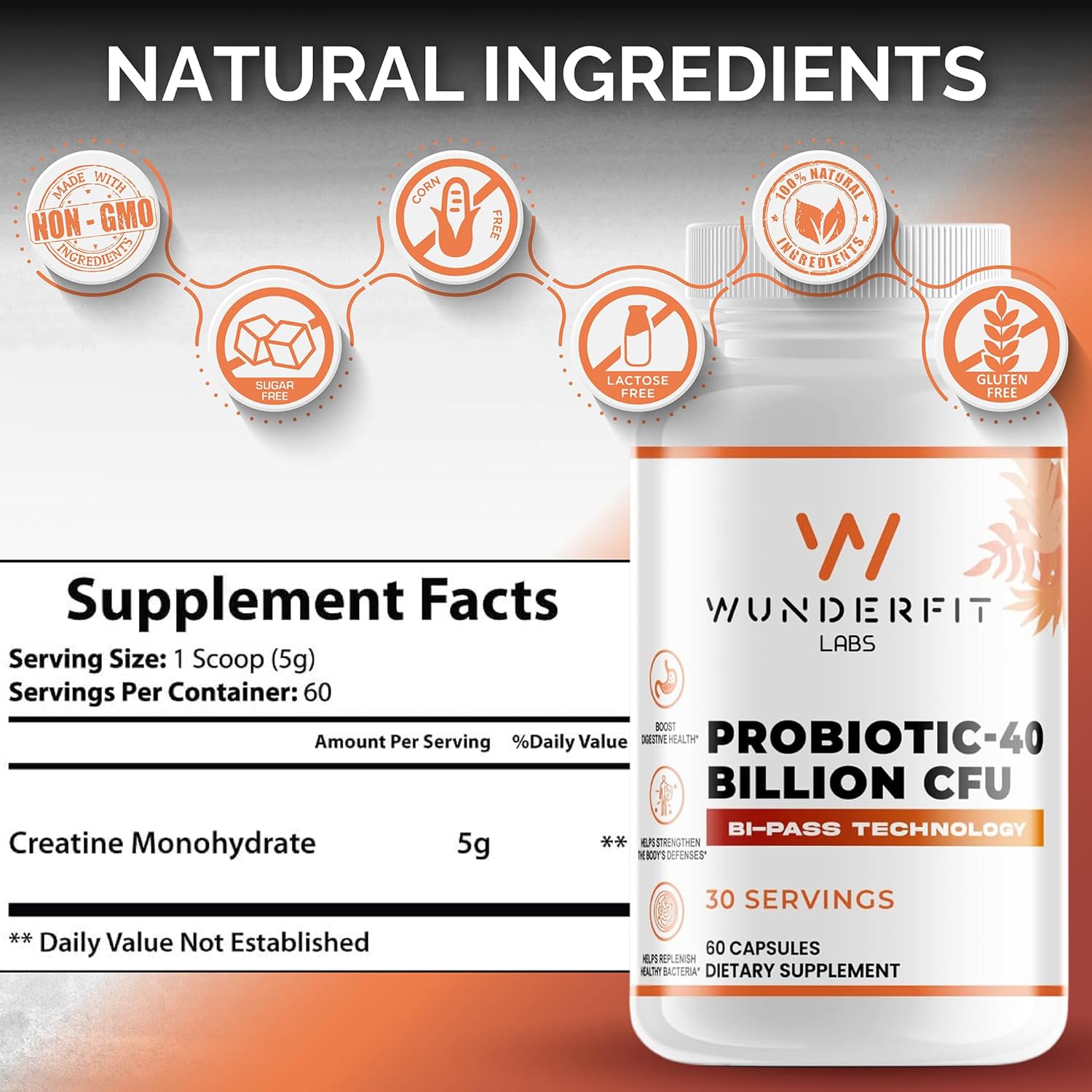 High Potency Probiotic Supplement with 40 Billion CFU - Wunderfit Labs