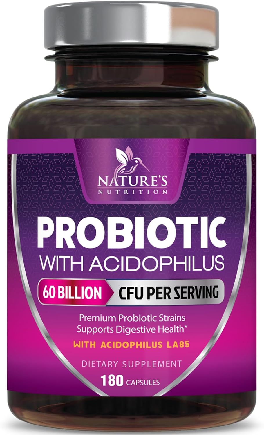High Potency Probiotic with Prebiotics for Immune & Gut Health - 60 Billion CFU, 10 Strains - Supports Digestion, Constipation & Bloating - 180 Capsules