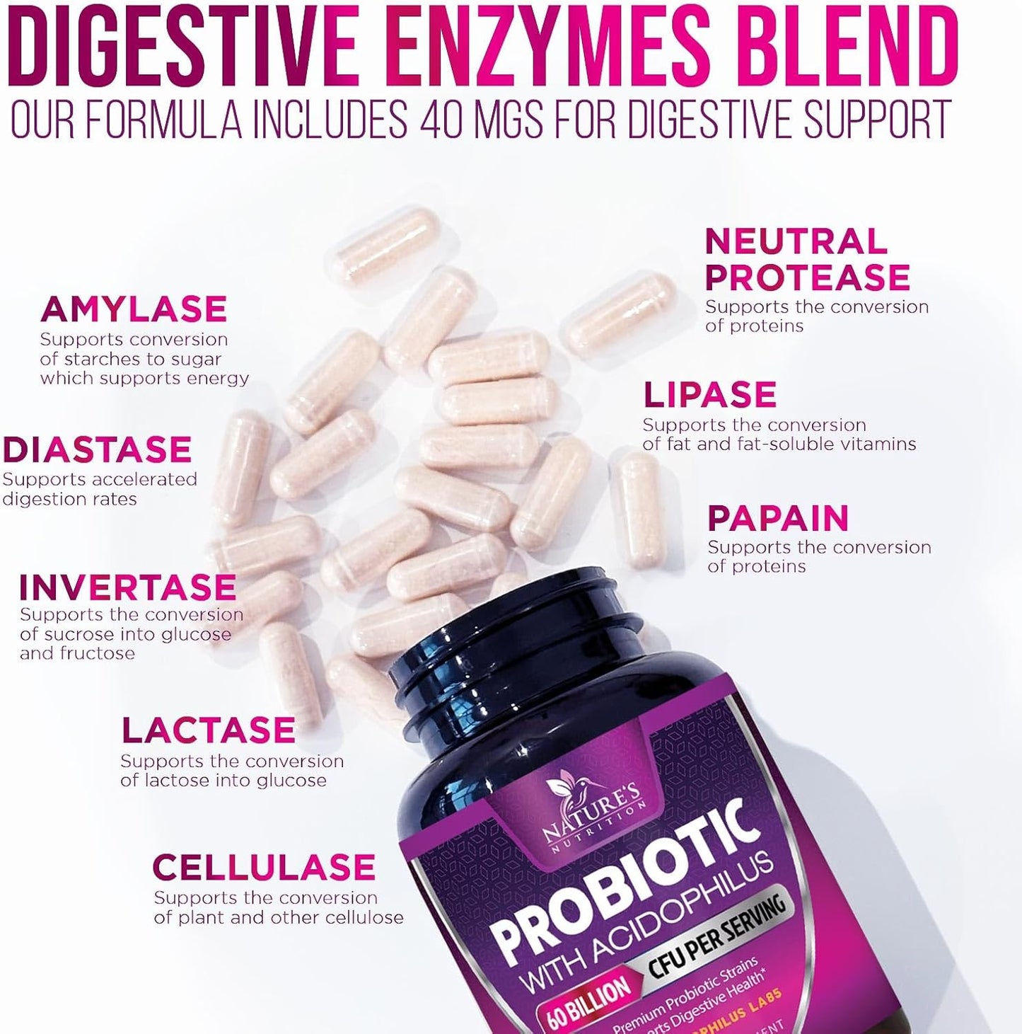 High Potency Probiotic with Prebiotics for Immune & Gut Health - 60 Billion CFU, 10 Strains - Supports Digestion, Constipation & Bloating - 180 Capsules