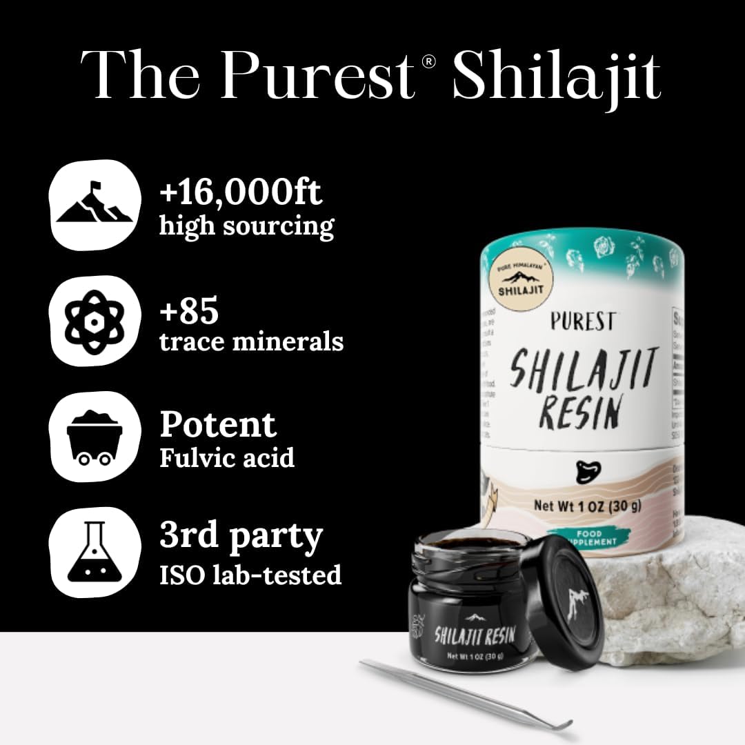 High Potency Pure Himalayan Shilajit Resin with 85+ Minerals, Fulvic Acid - Energy & Immune Support for Men & Women - 3rd Party Lab Tested - 115g