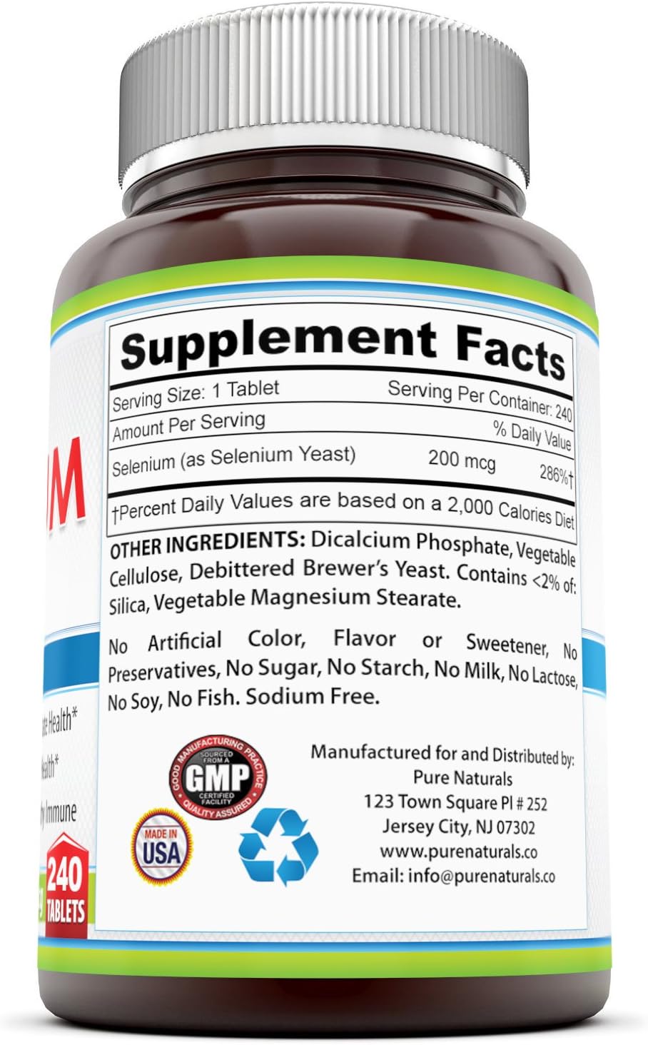 High Potency Pure Naturals Selenium Supplement - 200 mcg, 240 Tablets