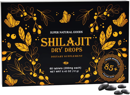 High Potency Pure Shilajit Resin Dry Drops Tablets - Grade A, 100% Natural with Fulvic Acid - Boost Energy Metabolism & Immune Support - 60 Easy-To-Take Tablets for Men & Women