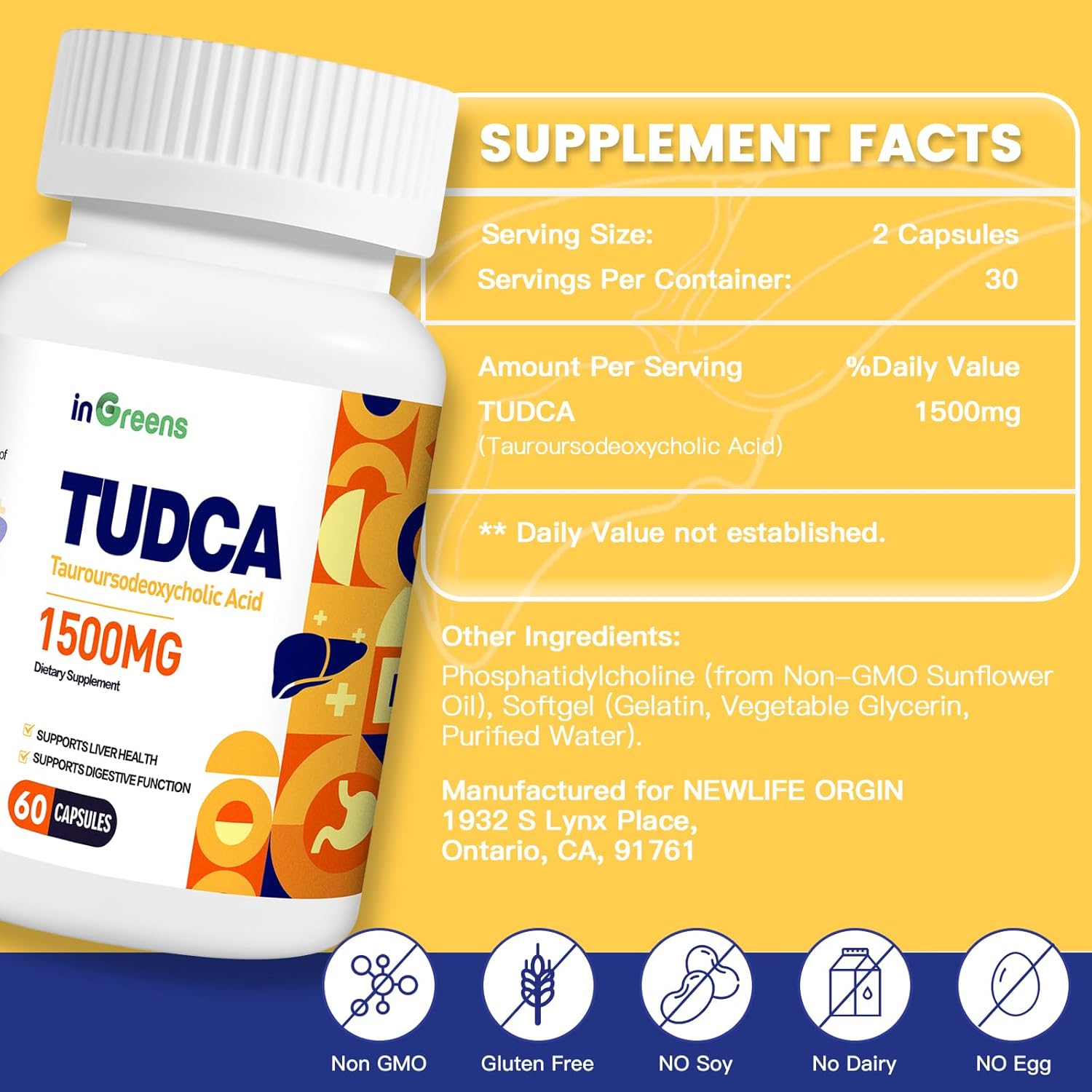 High Potency Pure TUDCA Supplement 1500mg for Liver Cleanse & Repair - Non GMO, Made in USA - 120 Capsules