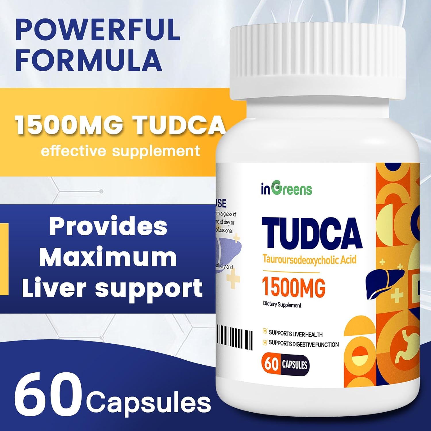 High Potency Pure TUDCA Supplement 1500mg for Liver Cleanse & Repair - Non GMO, Made in USA - 120 Capsules