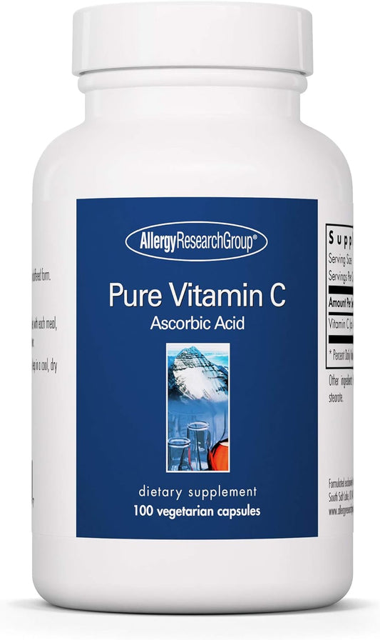 High Potency Pure Vitamin C Supplement - 1000mg Organic Ascorbic Acid Capsules, Unbuffered, Vegetarian - 100 Count