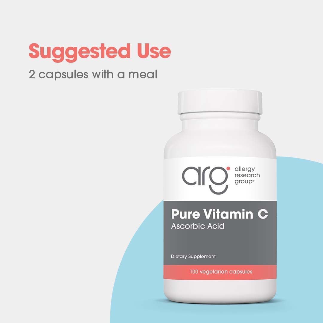 High Potency Pure Vitamin C Supplement - 1000mg Organic Ascorbic Acid Capsules, Unbuffered, Vegetarian - 100 Count