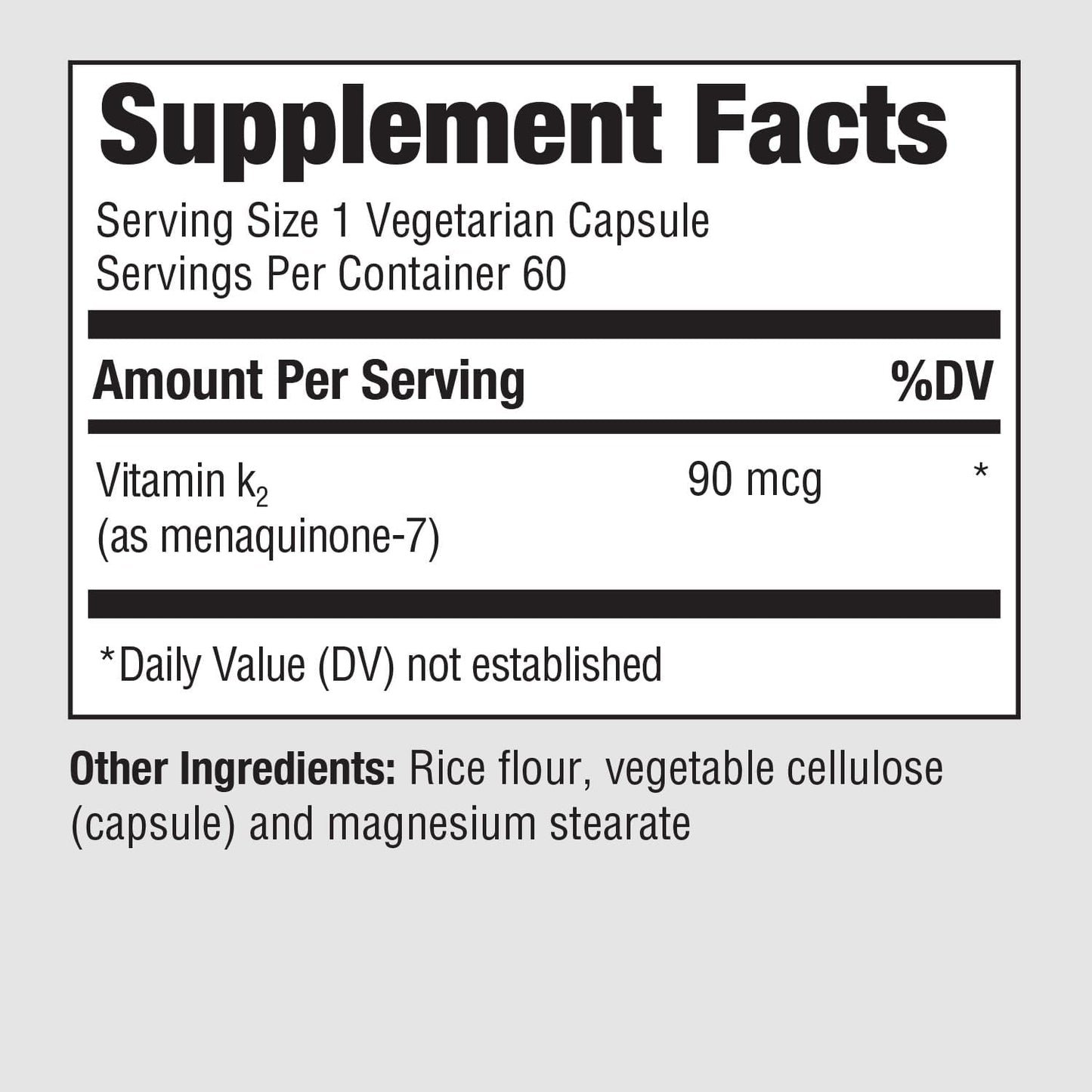 High Potency PureFormulas Vitamin K2 MK7 (Menaquinone-7) 90mcg Capsules for Bone & Cardiovascular Support - 60 Day Supply