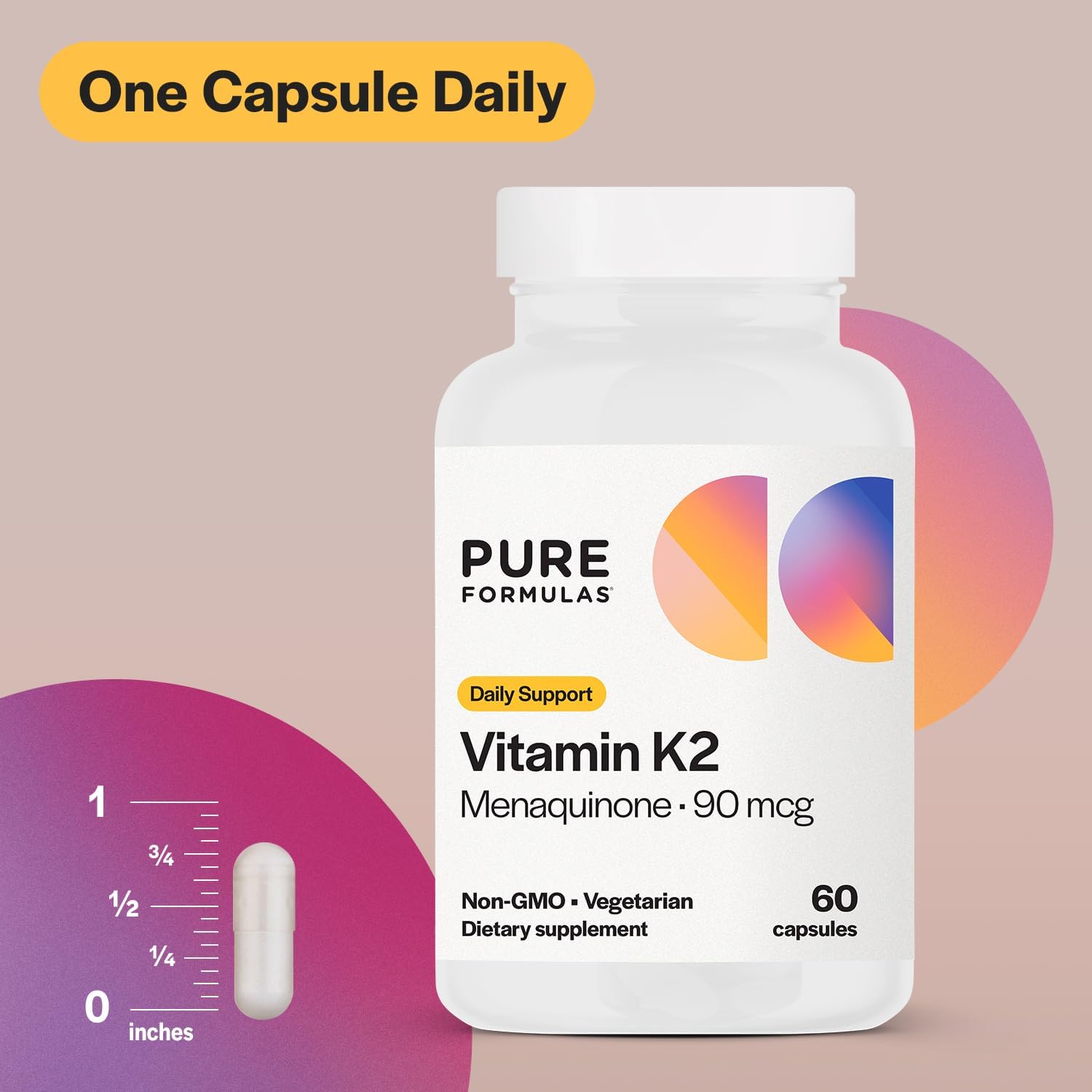 High Potency PureFormulas Vitamin K2 MK7 (Menaquinone-7) 90mcg Capsules for Bone & Cardiovascular Support - 60 Day Supply
