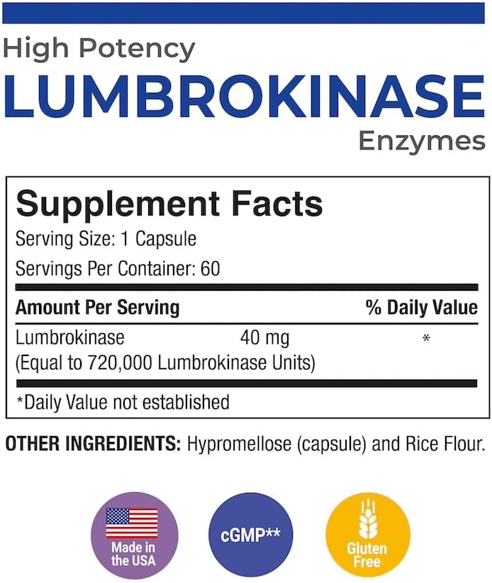 High Potency Puregen Labs Lumbrokinase 40mg Capsules | Enzyme Supplement | Non-GMO & Gluten Free | 120 Capsules