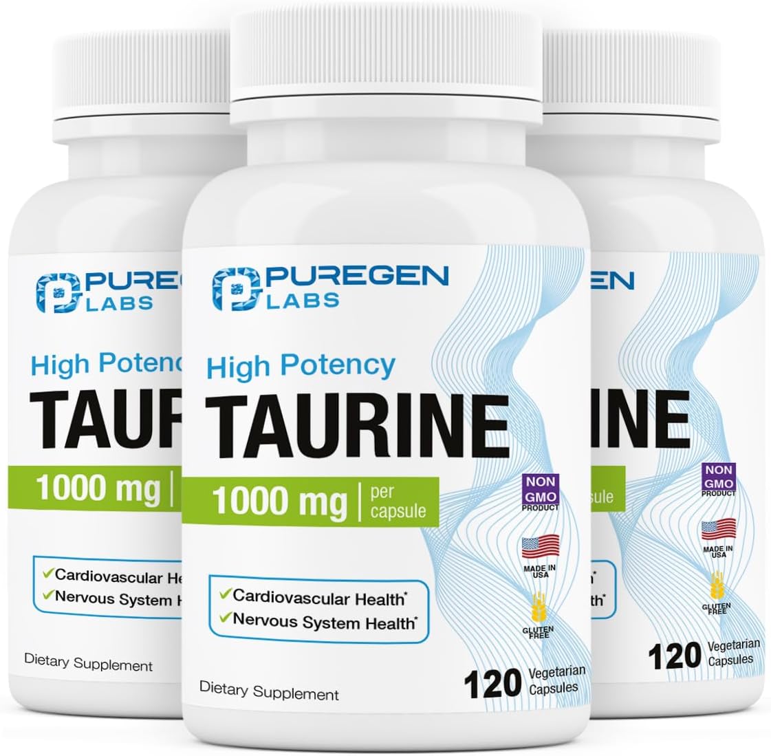 High Potency Puregen Labs Taurine 1000mg - 360 Veg Capsules | Heart & Muscle Support | Non-GMO, Gluten-Free, Dairy-Free