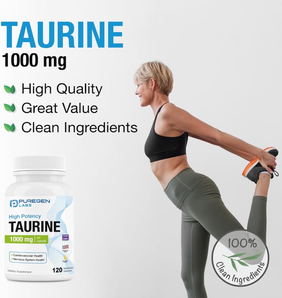 High Potency Puregen Labs Taurine 1000mg - 360 Veg Capsules | Heart & Muscle Support | Non-GMO, Gluten-Free, Dairy-Free