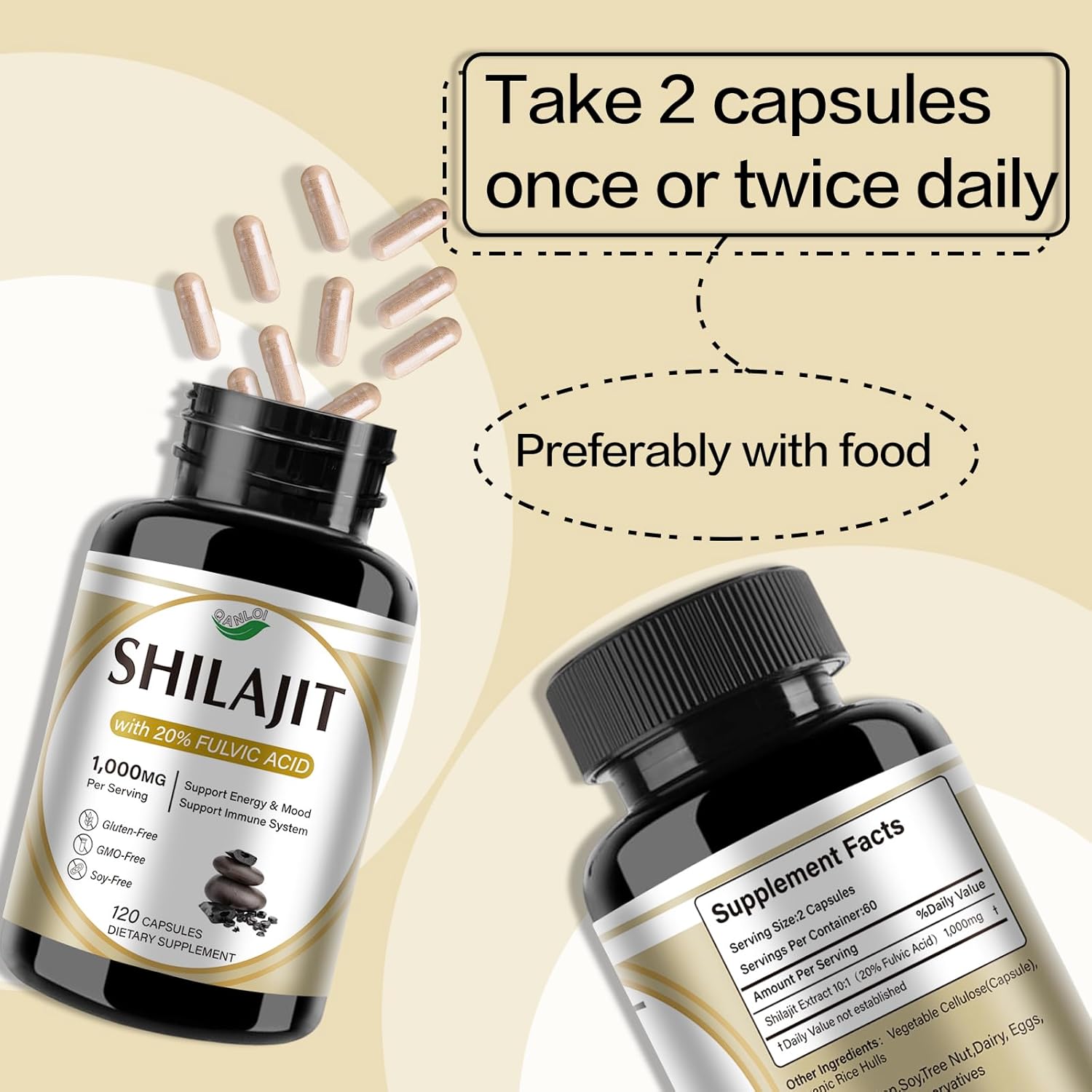 High Potency QANLOI Shilajit Capsules for Men - 1000mg Per Serving (120 Capsules)