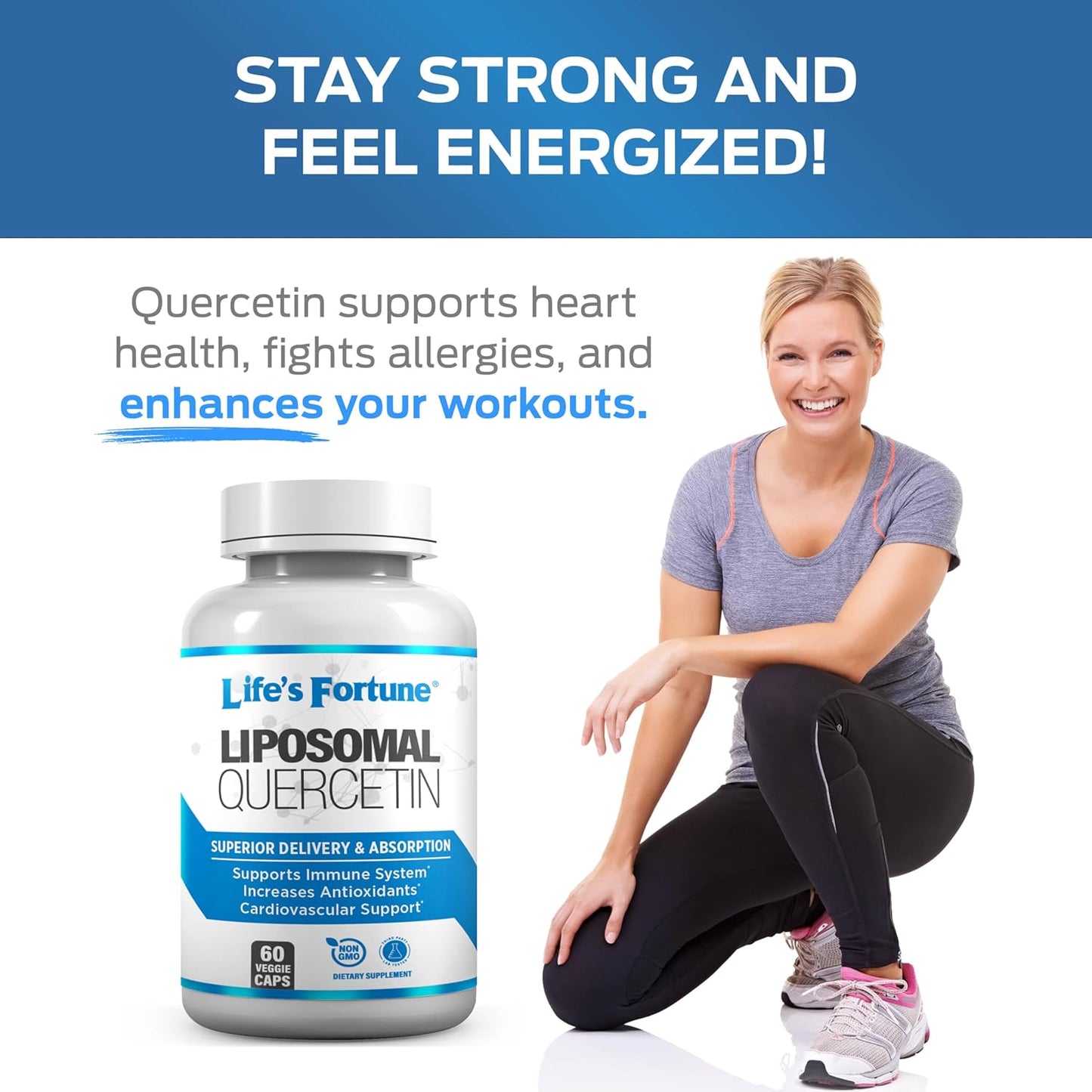 High Potency Quercetin 250 mg Liposomal Flavonoid Supplement for Immune Support - Non GMO, Plant-Based, Gluten Free - 60 Caps