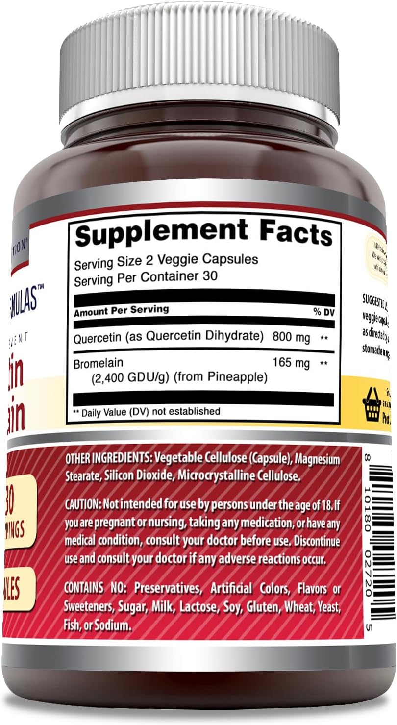 High-Potency Quercetin 800mg and Bromelain 165mg Veg Capsules | Non-GMO, Gluten-Free, Made in USA | 60 Servings