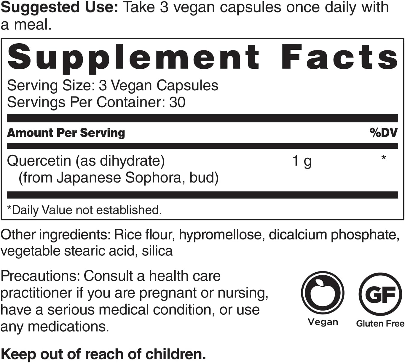 High-Potency Quercetin Supplement for Cardiovascular Health - 1,000 mg, 90 Vegan Capsules (30-Day Supply)