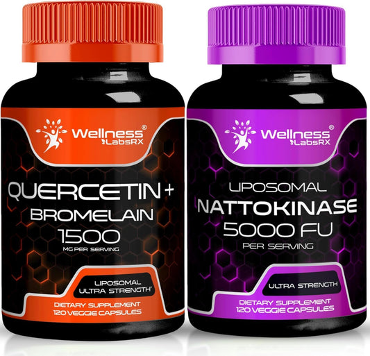 High-Potency Quercetin with Bromelain & Nattokinase Capsules - 5000 FU - Enzymes from Japanese Natto Extract by WELLNESS LABSRX